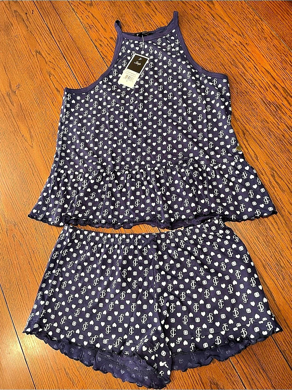 Juicy Couture JC Hearts Muse Blue Crop Ruffle Cami & Short Set